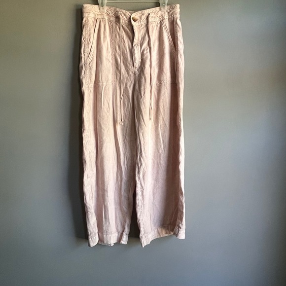 American Eagle Outfitters Pants - American Eagle Pink Linen Blend Wide Leg Crop Drawstring Pants Womens 6 Regular
